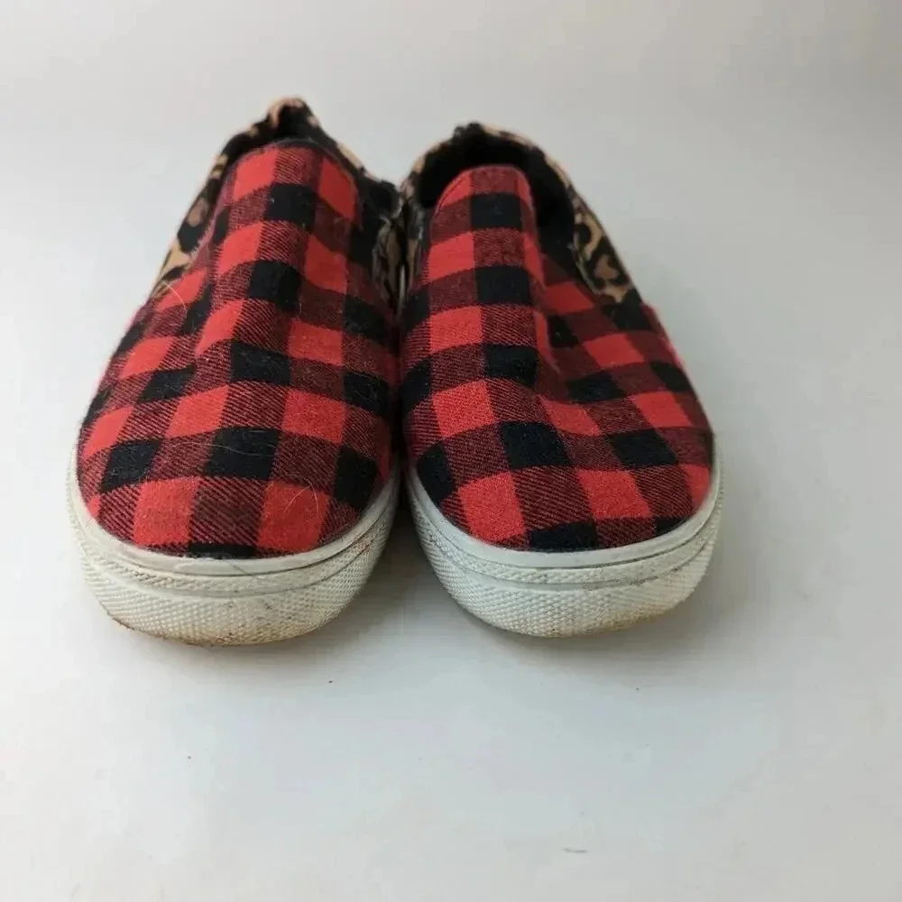 Plaid Leopard Slip Ons - 9